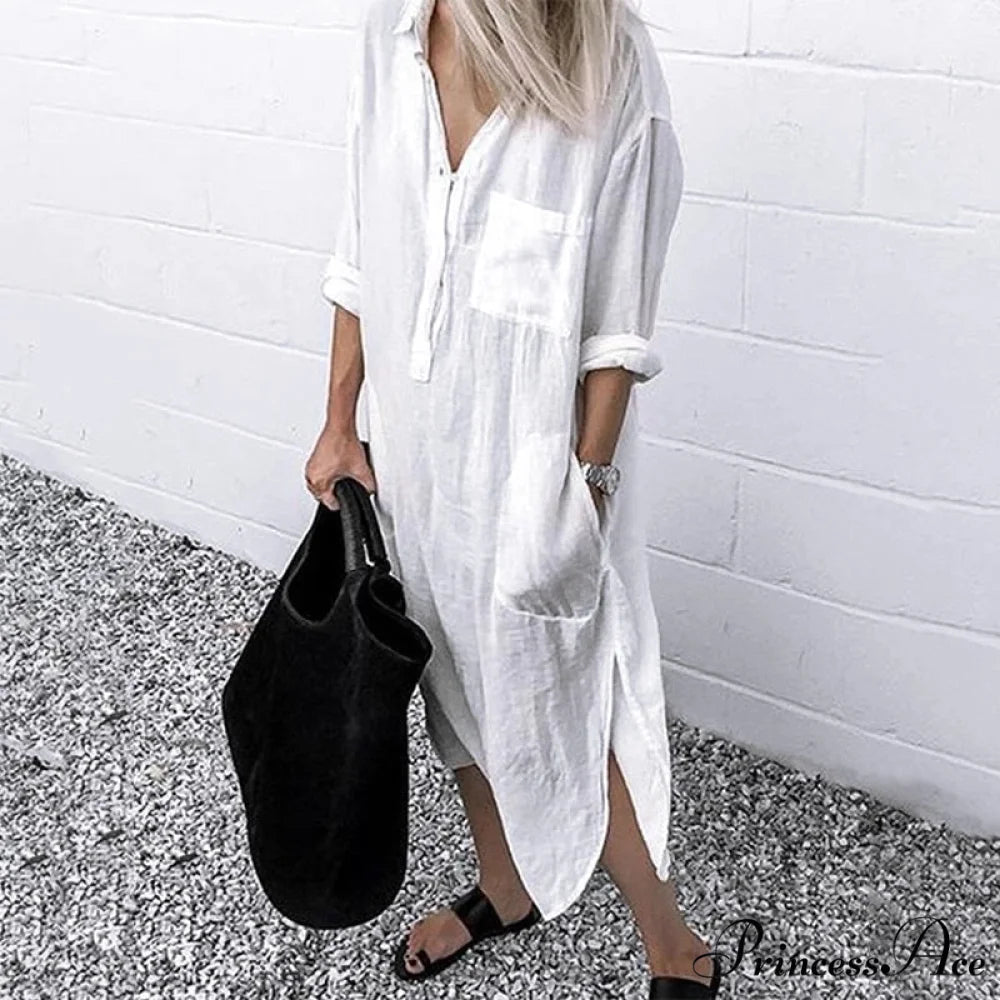 Solid Long Sleeve Side Split Long Dress