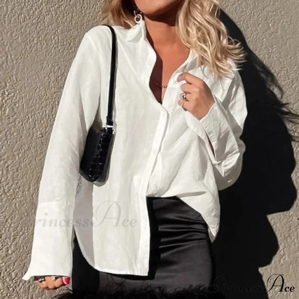 Solid Loose Casual Office Blouse blouse-250126