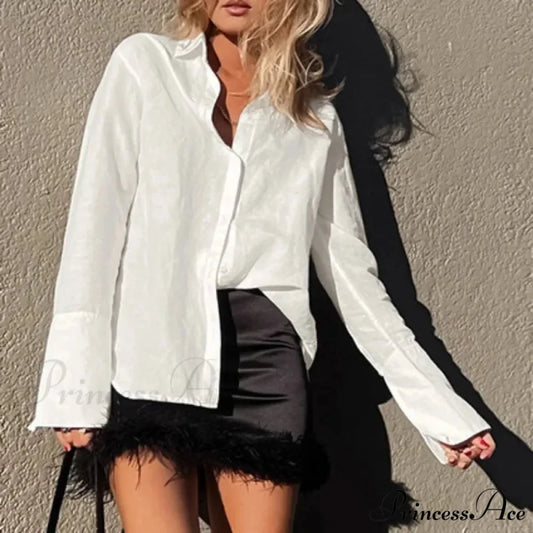 Solid Loose Casual Office Blouse WHITE / S blouse-250126