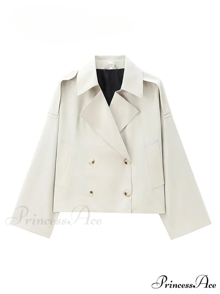 Solid Loose Contrast Double Collar Double Breasted Long Women’s Windbreaker Office Lady 2024 Stylish Coat