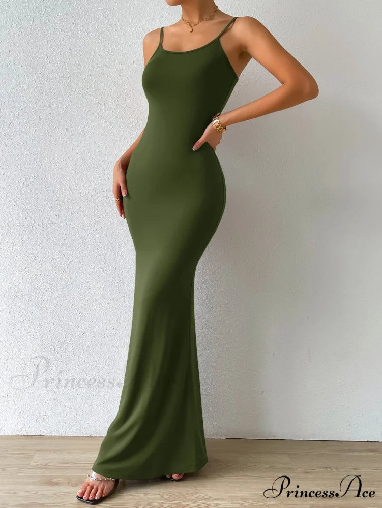 Solid Mermaid Hem Cami Dress Army Green / XS