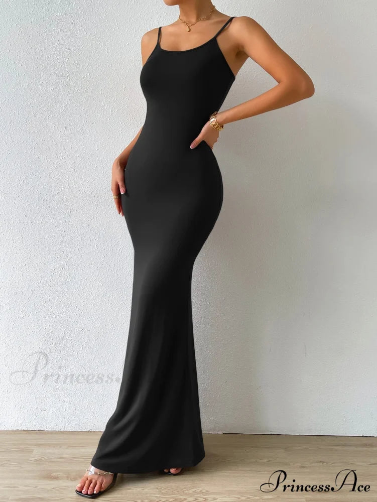 Solid Mermaid Hem Cami Dress Black / XS