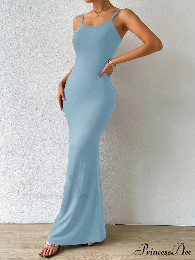 Solid Mermaid Hem Cami Dress Blue / XS