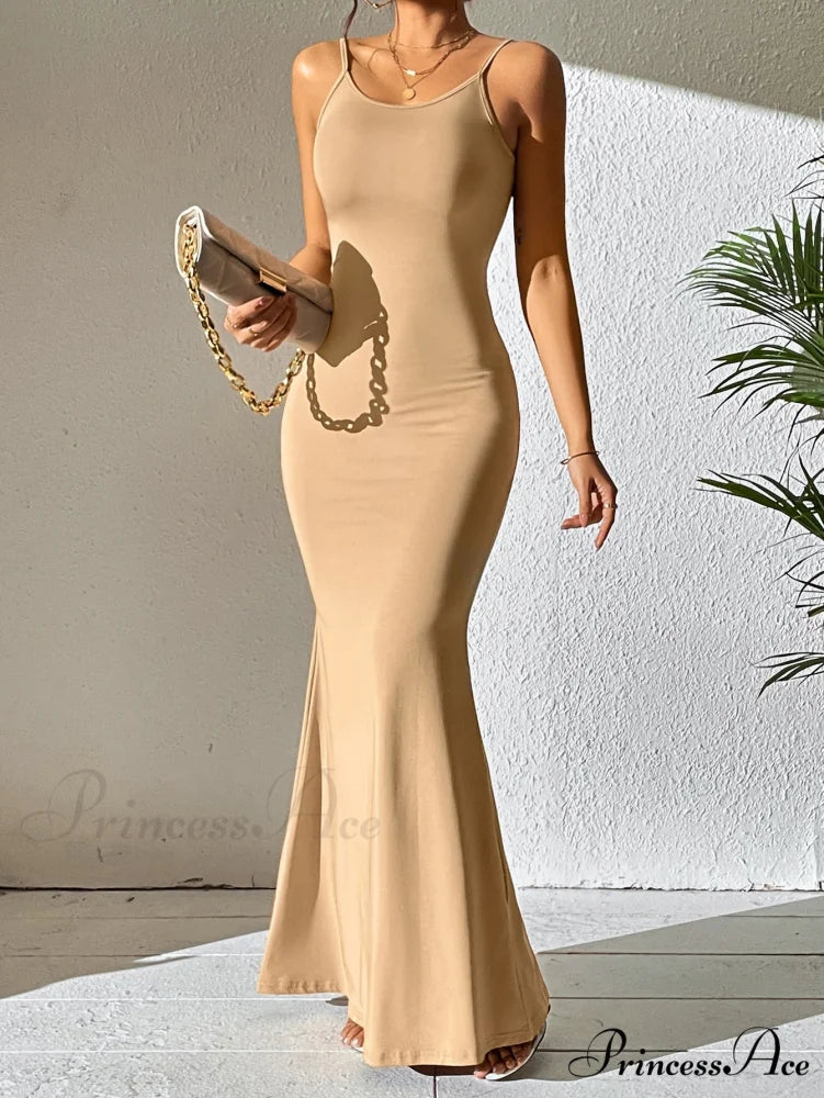 Solid Mermaid Hem Cami Dress Khaki / XS