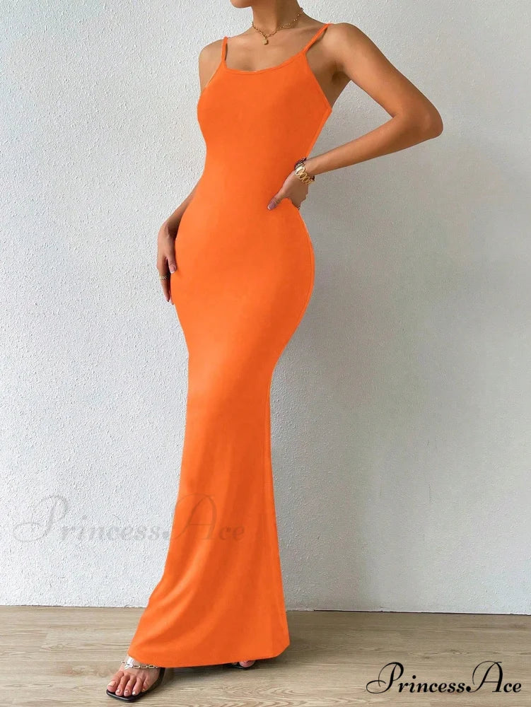 Solid Mermaid Hem Cami Dress Orange / XS