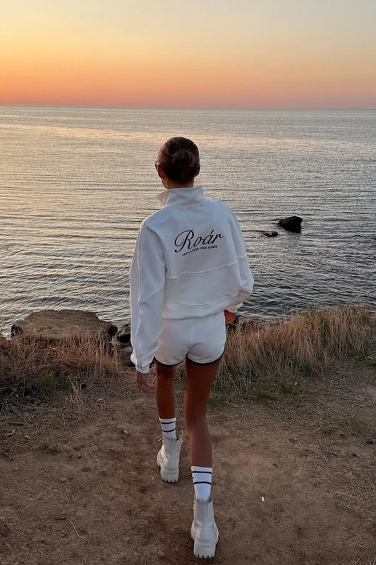 Solid Minimalist Relaxed Stand Collar Half-Zip Sweatshirts