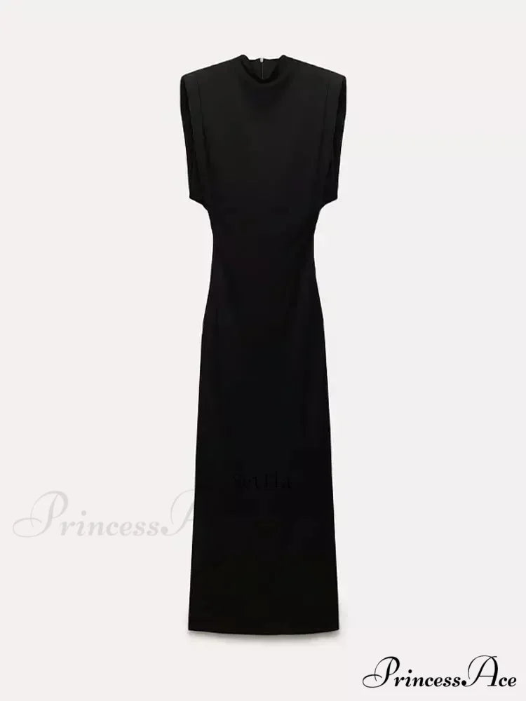 Solid O Neck Women’s Sexy Rear Split High Waisted Elegant Office Lady Commuting Streetwear Robes Midi Dress