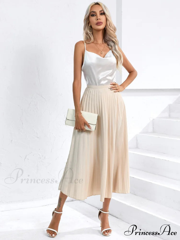 Solid Pleated Skirt Workwear