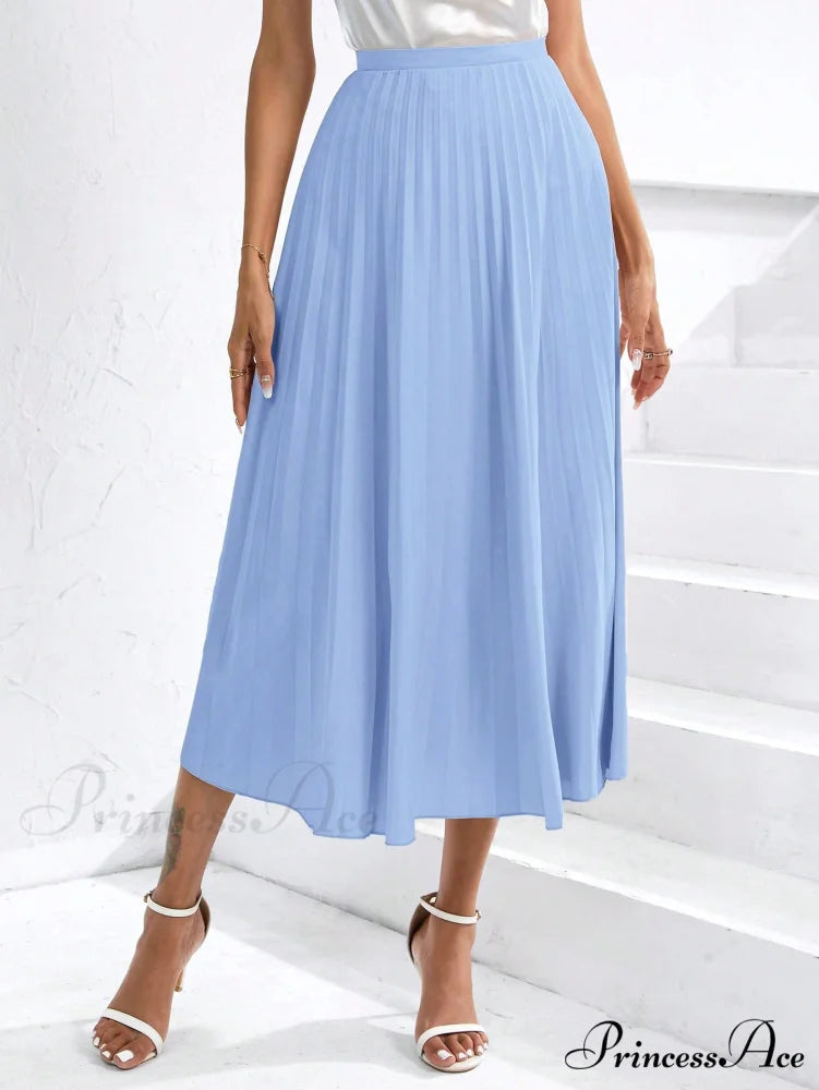 Solid Pleated Skirt Workwear Baby Blue / XS