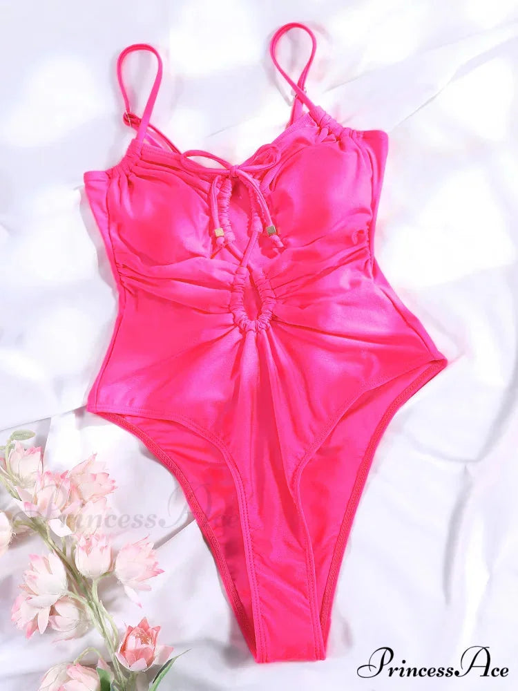 Solid Purple Monokini Swimsuit One Piece PINK / S onepiece-250223