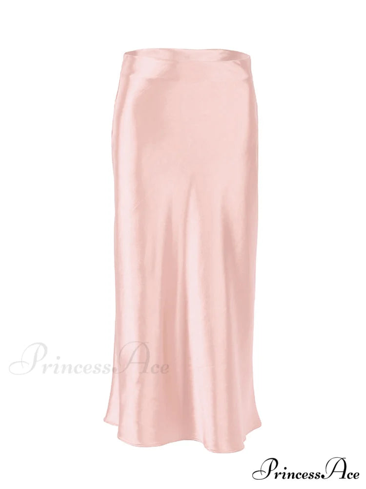 Solid Purple Satin Silk Skirt Nude Pink / S