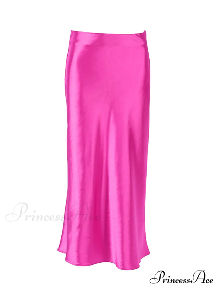 Solid Purple Satin Silk Skirt Pink / S
