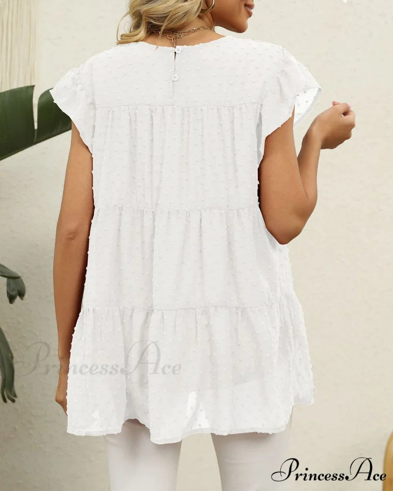 Solid Ruffle Color Arm Blouse