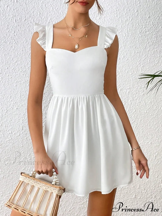 Solid Ruffle Trim Tie Back Dress