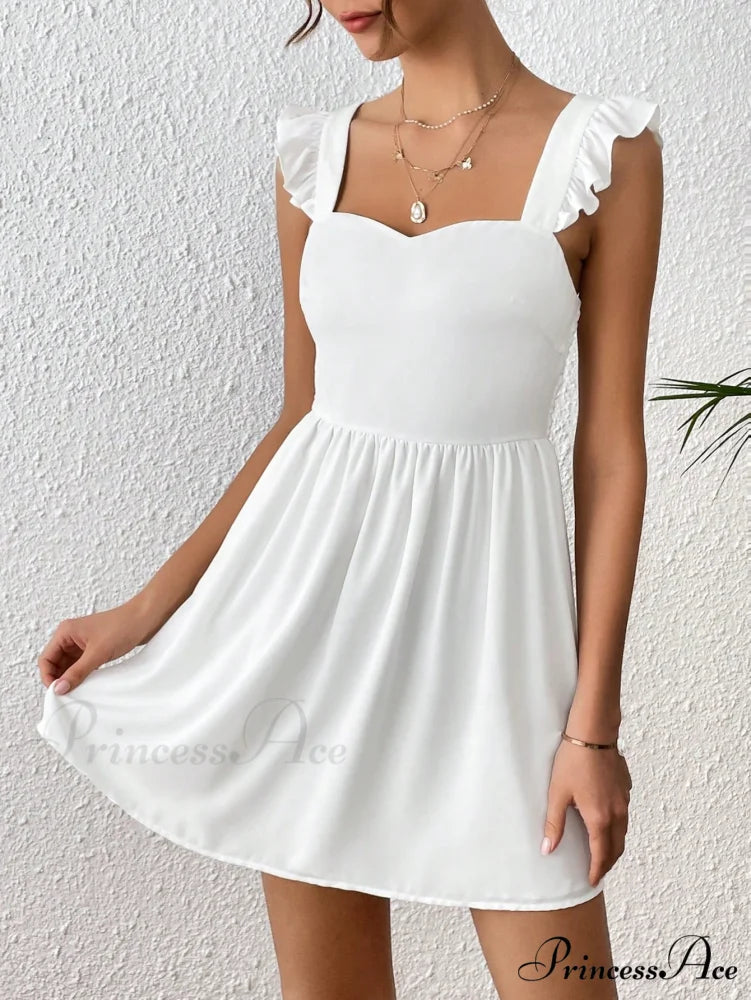 Solid Ruffle Trim Tie Back Dress