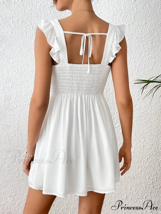 Solid Ruffle Trim Tie Back Dress