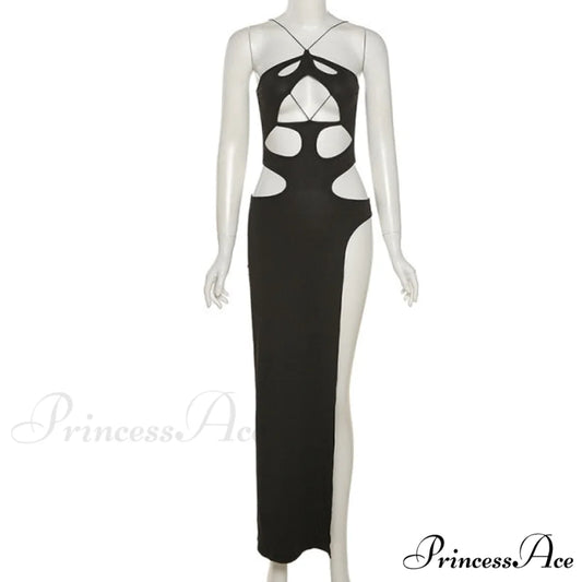 Solid Sexy Irregular Beach Vacation Long Dresses black / S