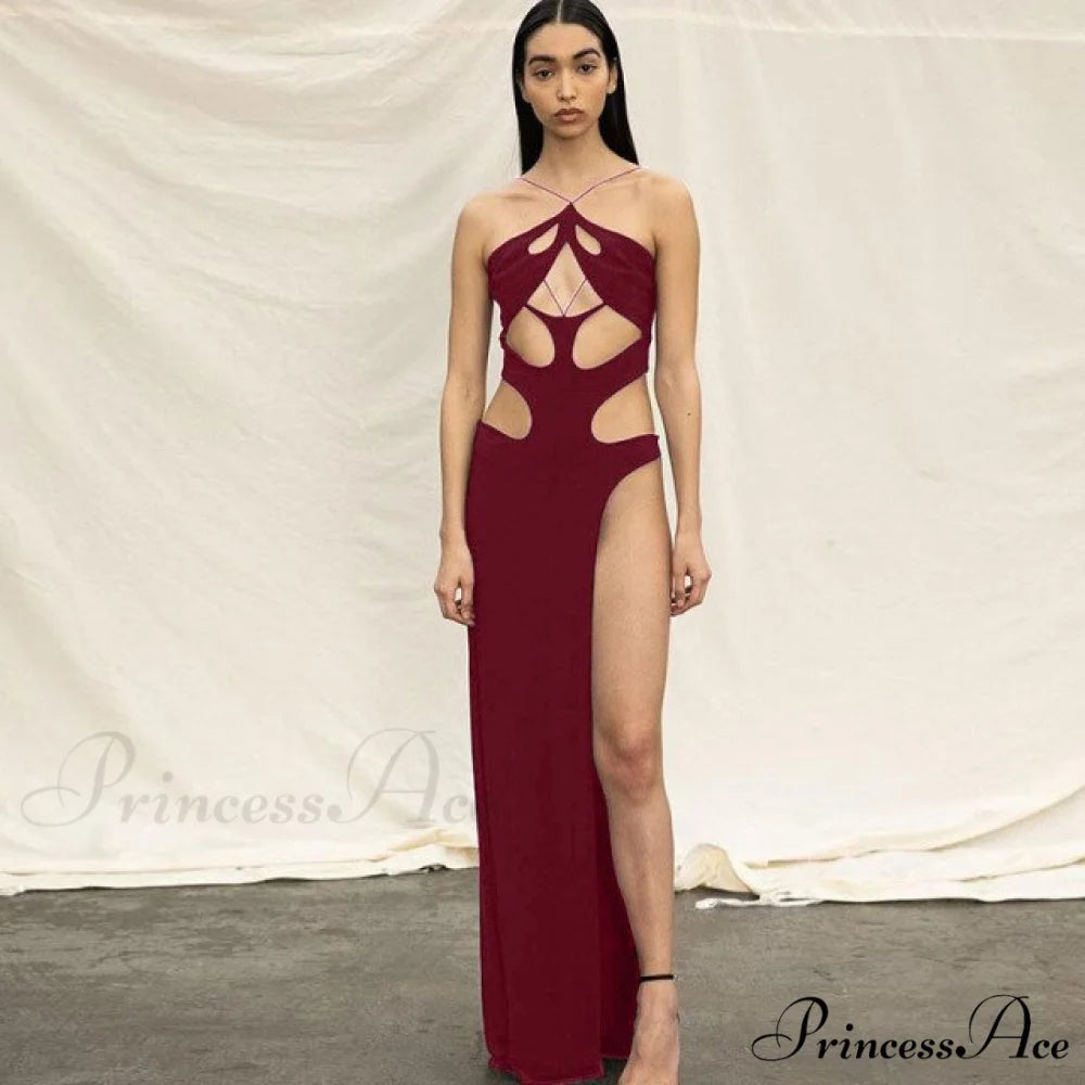 Solid Sexy Irregular Beach Vacation Long Dresses Red / S