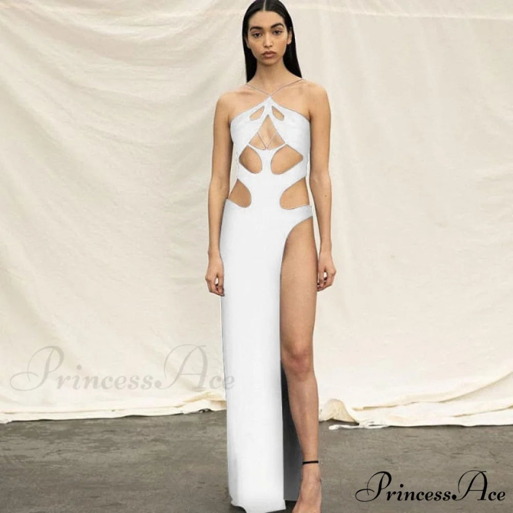 Solid Sexy Irregular Beach Vacation Long Dresses white / S