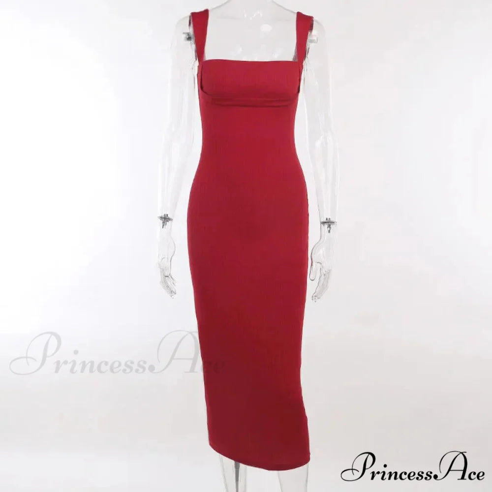 Solid Spaghetti Strap Backless Summer Casual Elegant Party Bodycon Dress