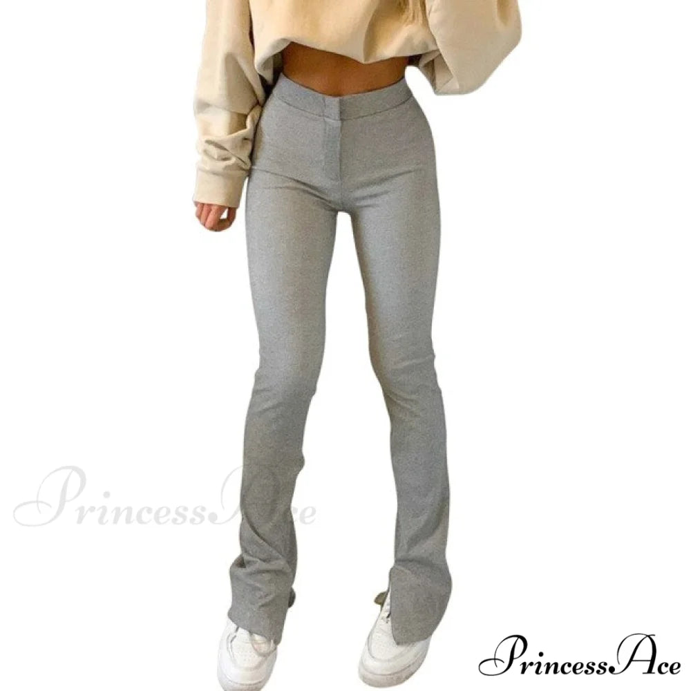 Solid Sweatpants Skinny Long Trousers Gray / S