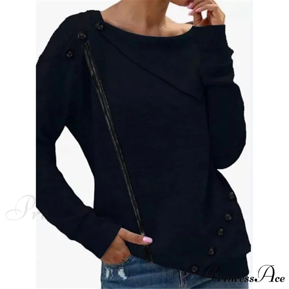 Solid Sweatshirt Women’s Color Pullover Black / S