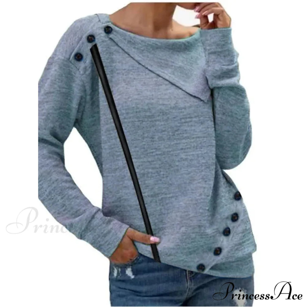 Solid Sweatshirt Women’s Color Pullover Blue / S
