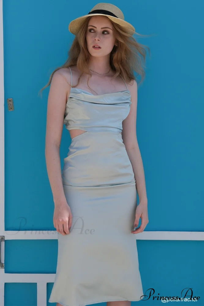 Solid Tie Backless Cami Dress Mint Green / M