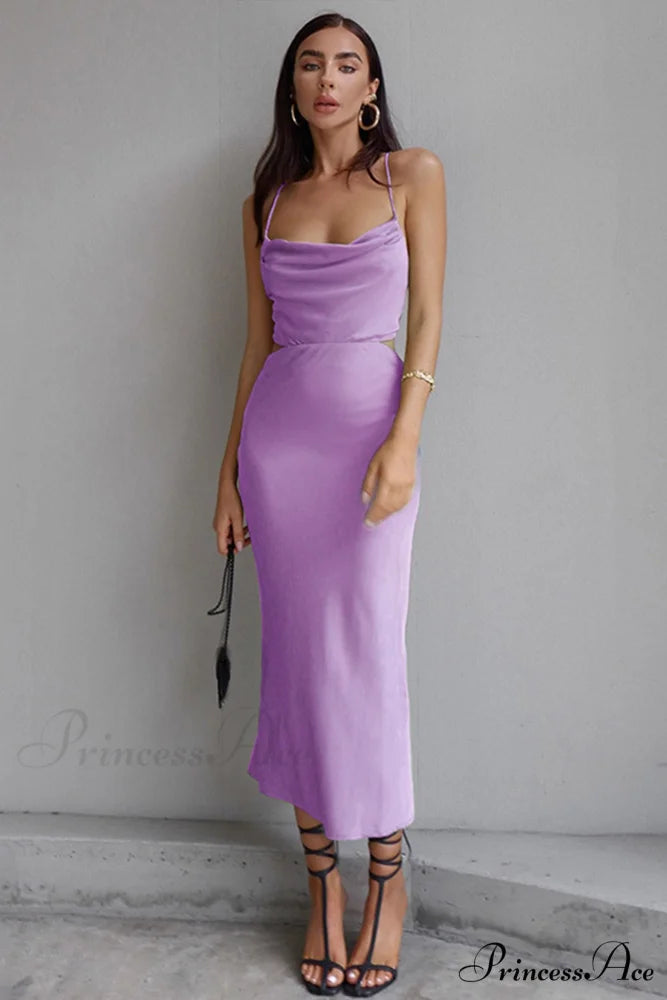 Solid Tie Backless Cami Dress Purple / S