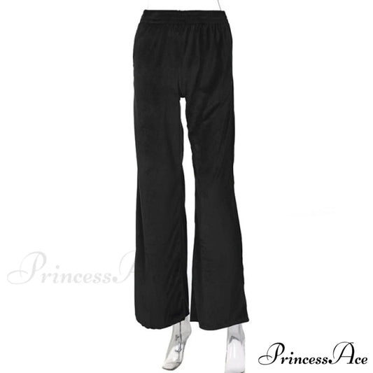Solid Velvet Wide Leg Pants black / S
