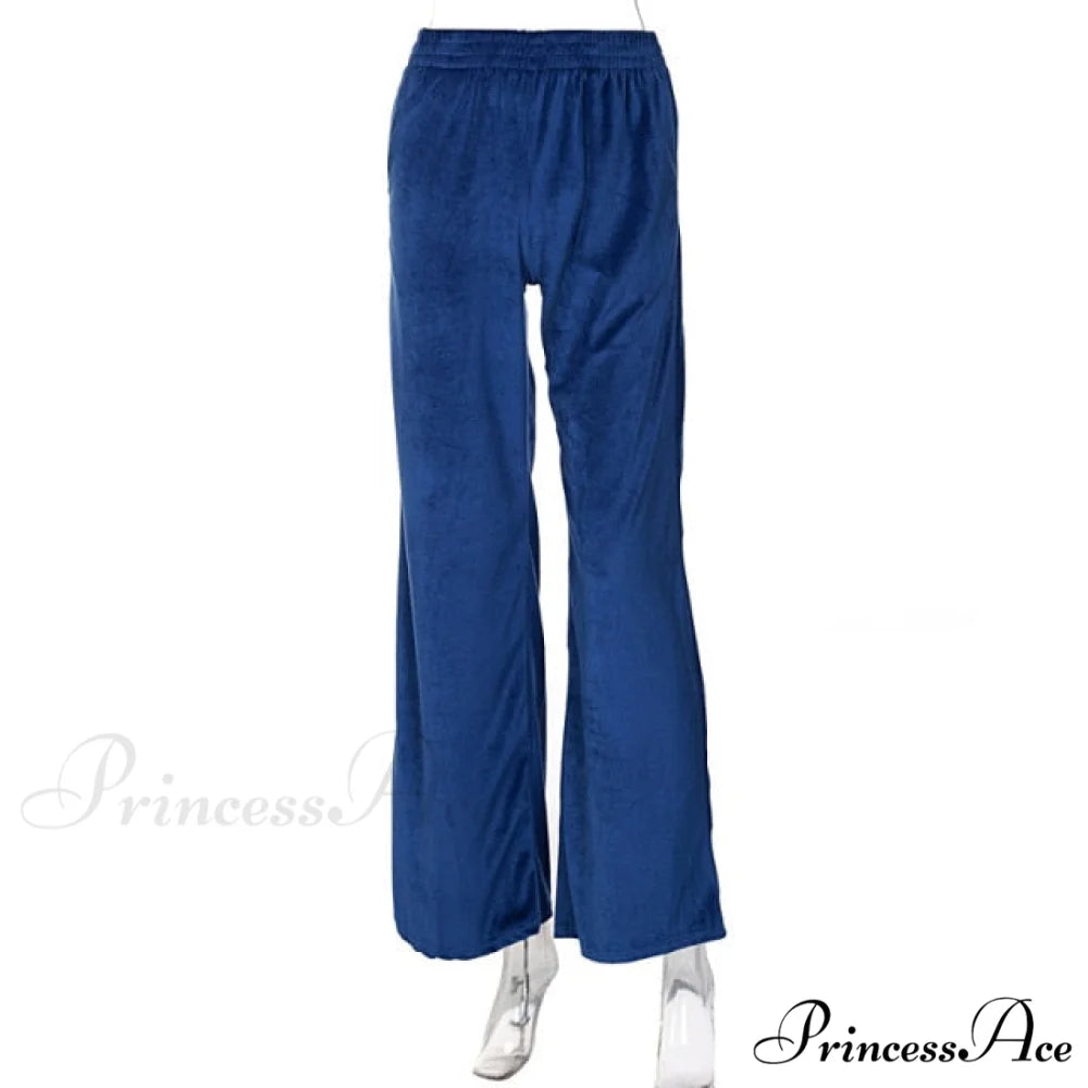 Solid Velvet Wide Leg Pants blue / S
