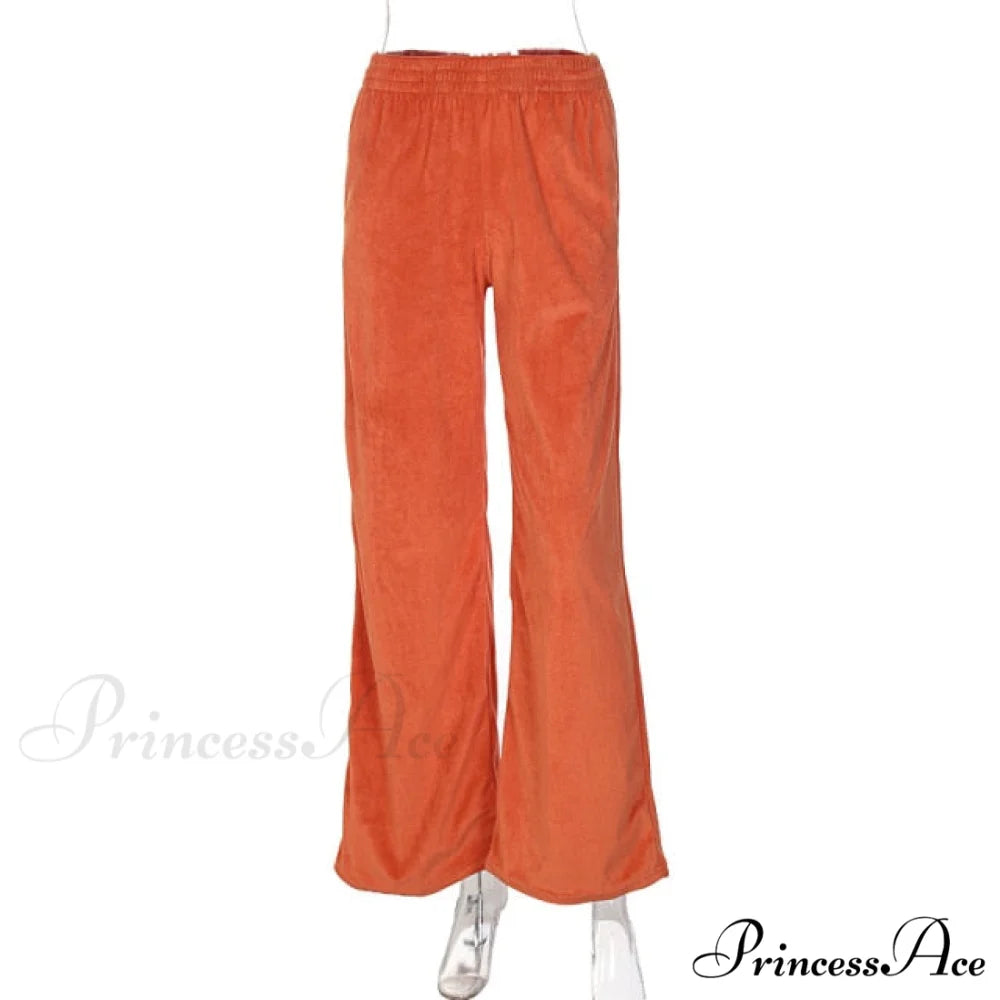 Solid Velvet Wide Leg Pants orange / S