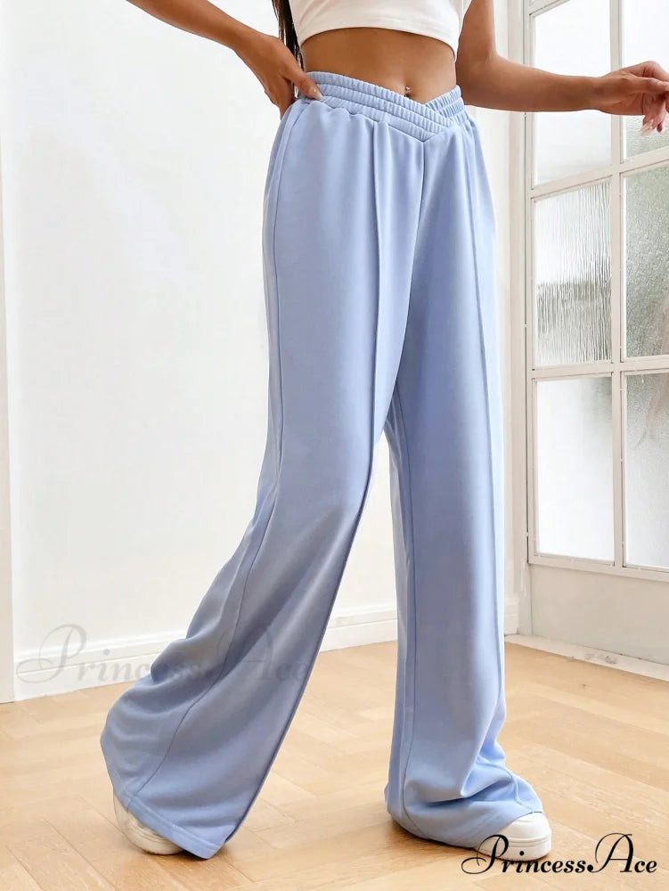 Solid Wide Leg Sweatpants Baby Blue / XS