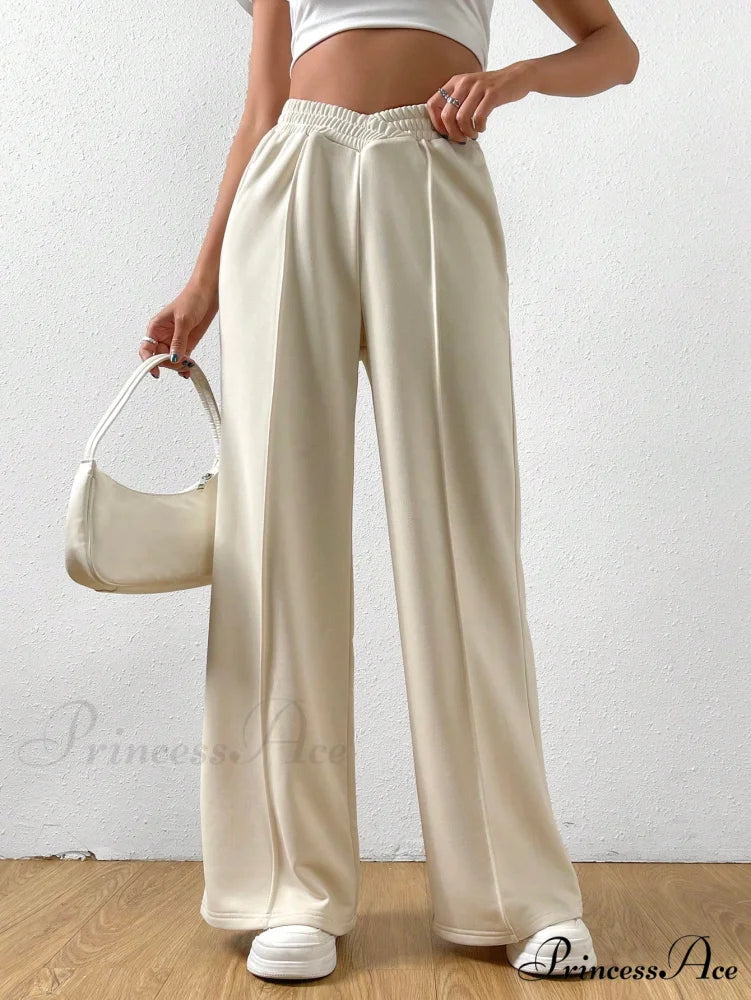 Solid Wide Leg Sweatpants Beige / XS