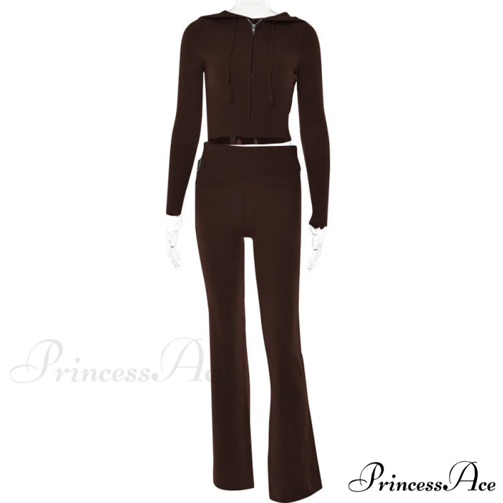 Solid Zipper Pant Hoodie Cardigan and Style Set Street Sweatshirt Women’s Lace-up 2024 - Casual Suit Coffee Pants Set