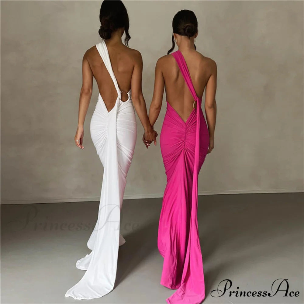 Sophisticated Black Gala Dress with Asymmetrical Neckline M / Pink