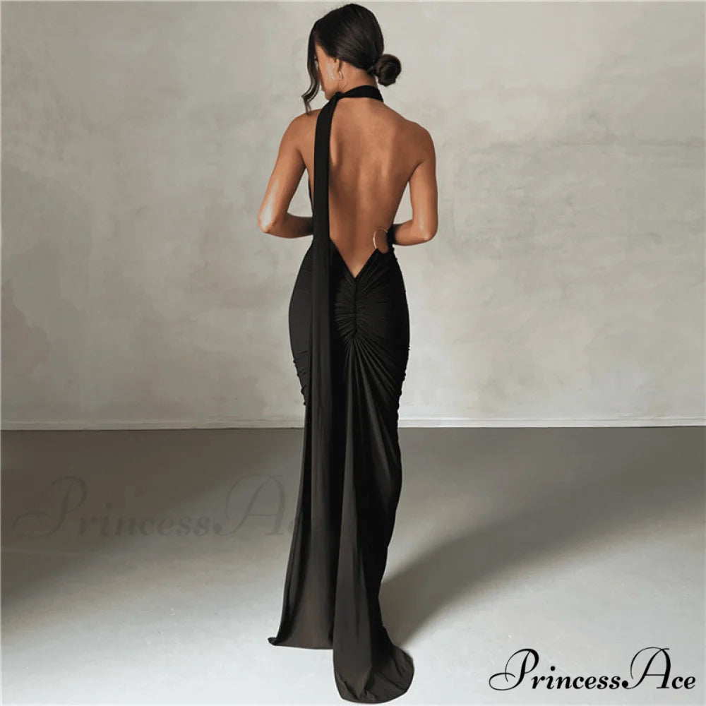 Sophisticated Black Gala Dress with Asymmetrical Neckline S / Pink