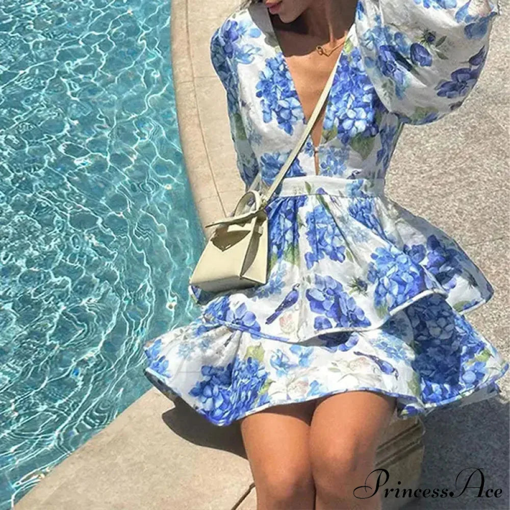 Sophisticated Flower Frill Tiered Short Evening Dress floraldress-250126