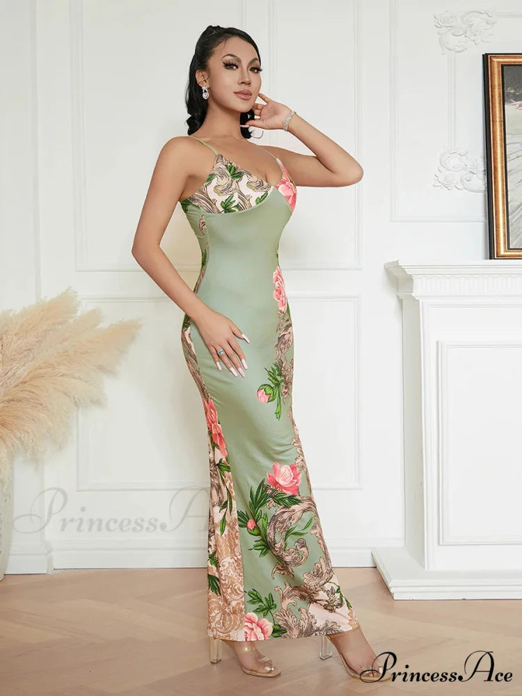 Sophisticated Flower Thin Strap Open-Back Flower Dress floraldress-250126