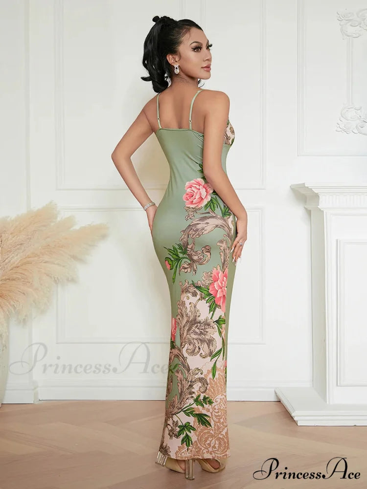 Sophisticated Flower Thin Strap Open-Back Flower Dress floraldress-250126