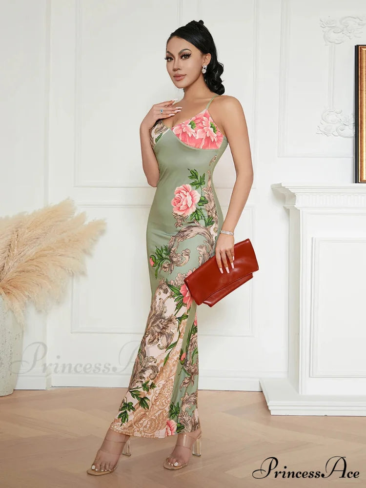 Sophisticated Flower Thin Strap Open-Back Flower Dress floraldress-250126