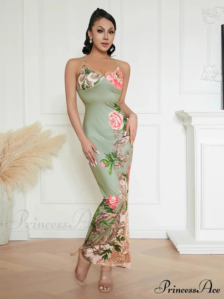 Sophisticated Flower Thin Strap Open-Back Flower Dress floraldress-250126