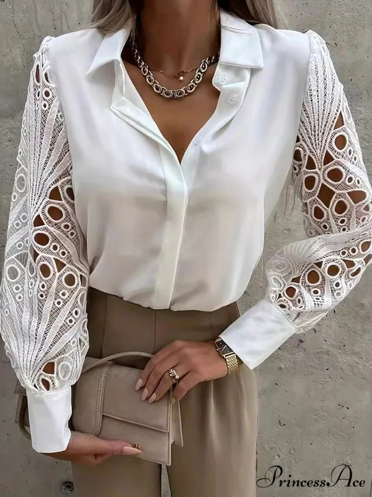Sophisticated Lace Patchwork Ivory Blouse blouse-250126