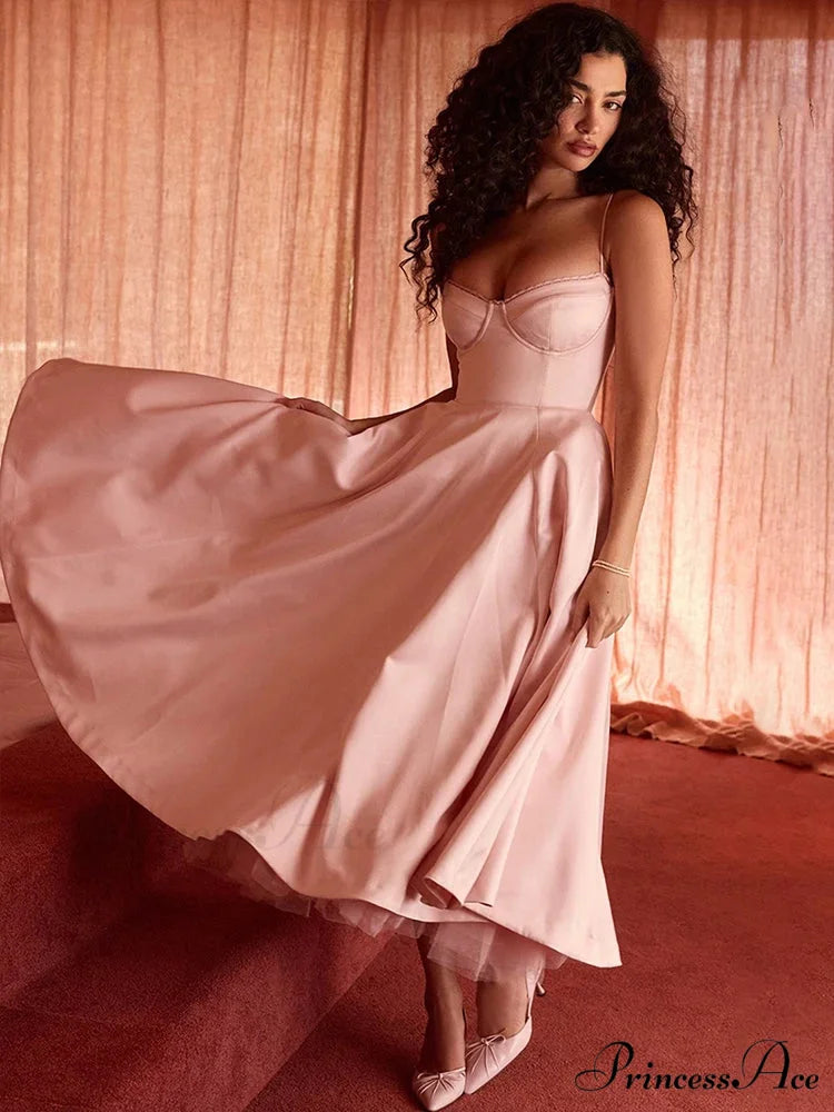 Sophisticated Mesh A-line Holiday Dress Pink / S vacationdress-250223