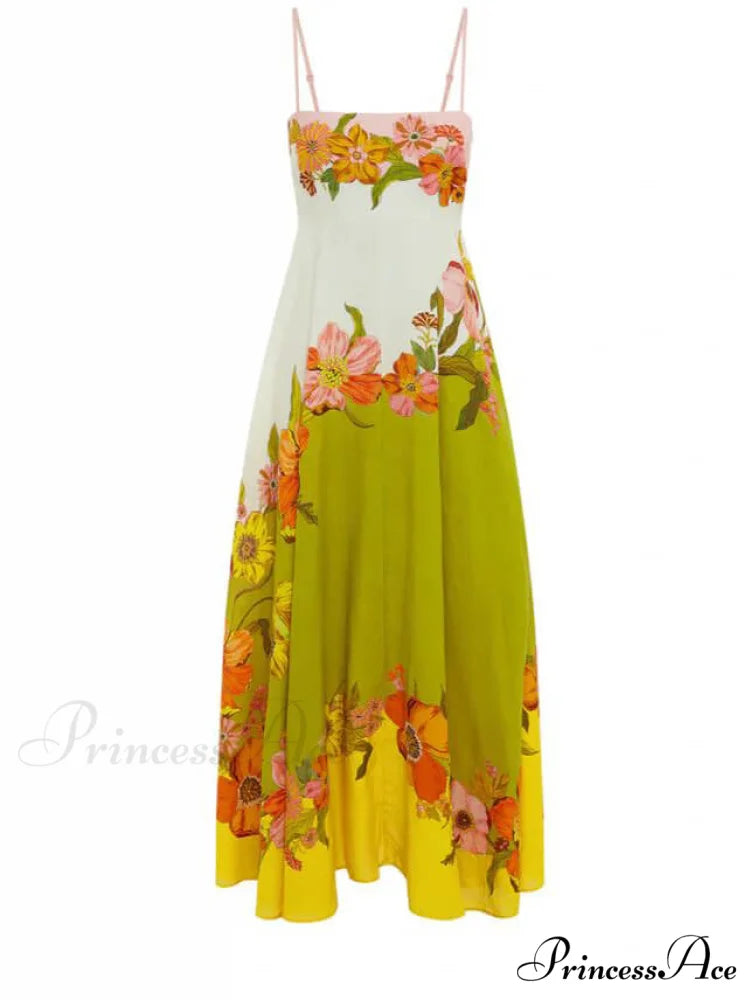 Sophisticated Modern And Unique Graceful Print Strap Midi Dress Multicolor / L