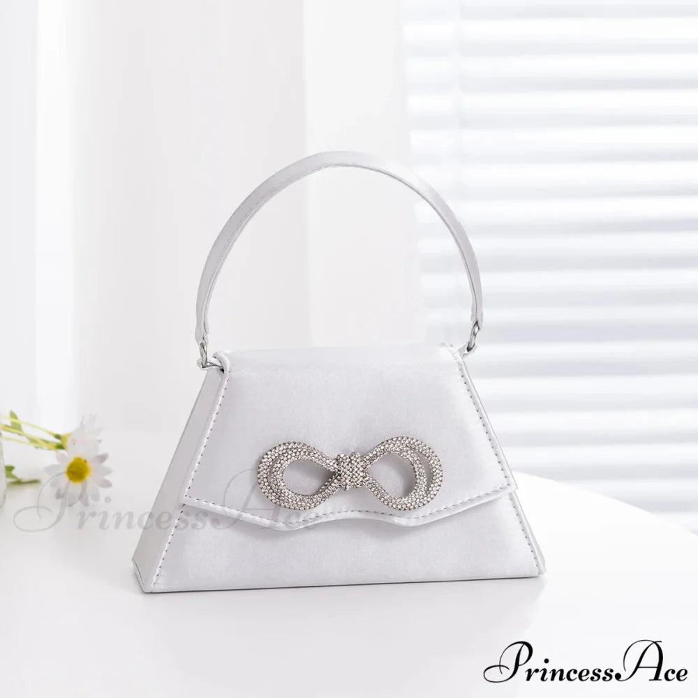 Sophisticated Silk Gem Bow Wedding Clutch Bag Silver clutchbag-250126
