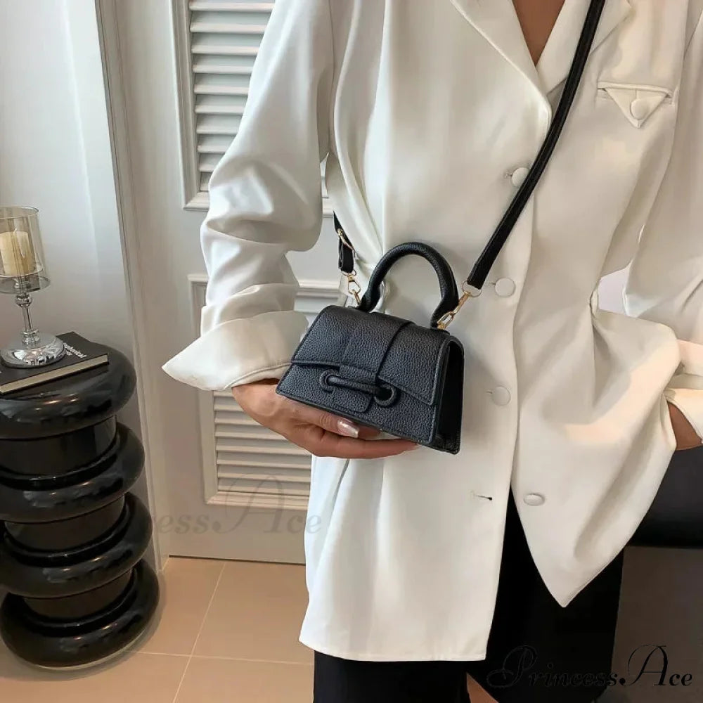 Sophisticated Solid Shoulder Clutch Small Purse Handbag Black handbag-250126
