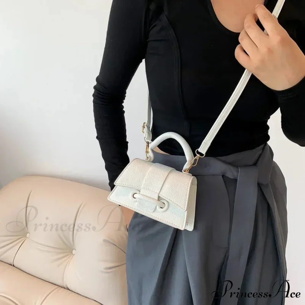 Sophisticated Solid Shoulder Clutch Small Purse Handbag White handbag-250126