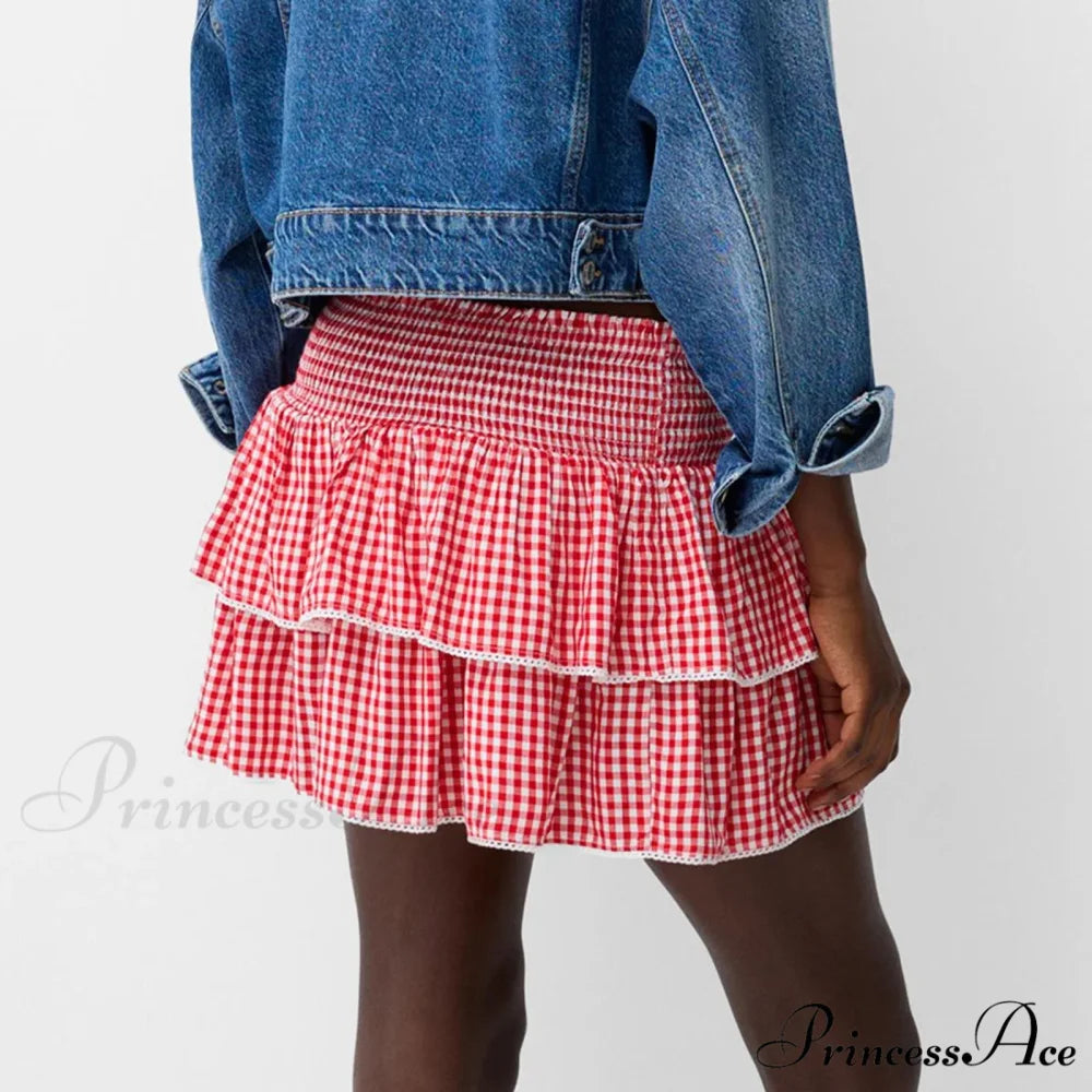 Sophisticated Tiered Checkered Summer Skirt skirts-250223