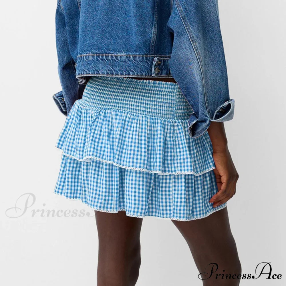 Sophisticated Tiered Checkered Summer Skirt skirts-250223